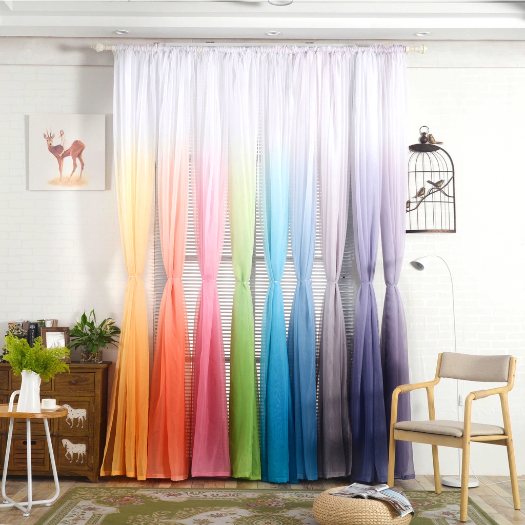 DODORY Tirai Gradient Motif Polos Gradasi Gorden Pintu Jendela Gradien Kelambu Dekorasi Rumah Colorful Curtain