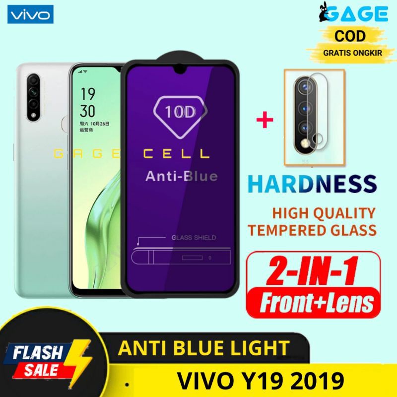 2IN1 TEMPERED GLASS ANTI BLUE LIGHT VIVO Y19 - TG ANTI GORES FULL LAYAR KAMERA VIVO Y19 PREMIUM