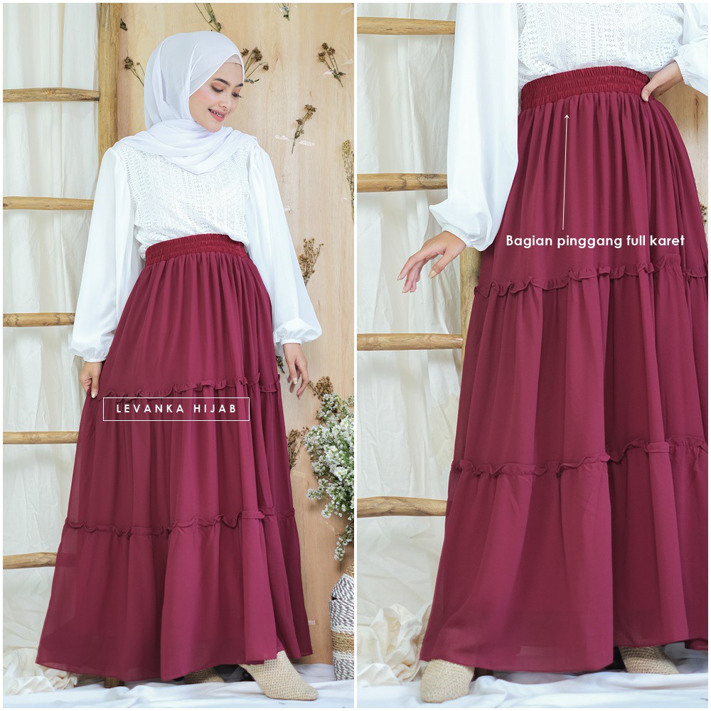 SIVENAZ SKIRT / Rok Rempel Susun Panjang Wanita Payung Bahan Cerutty Ceruti Babydoll / Umbrella Skirt