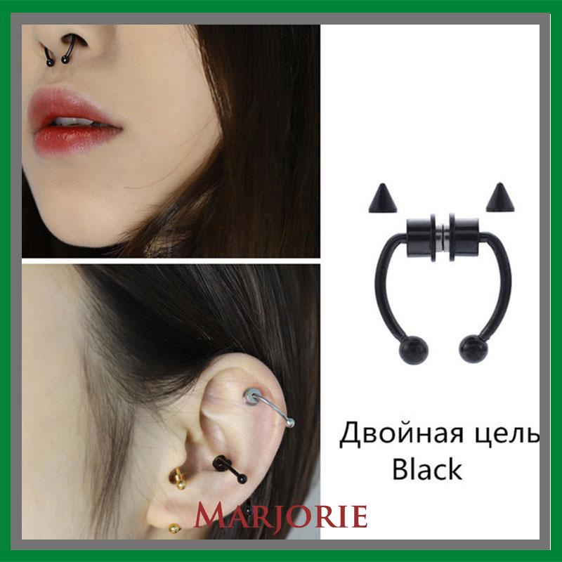 1 Pc Cincin Tindik Hidung Palsu Bentuk U Bahan Stainless Steel Magnet Gaya Punk Rock-MJD