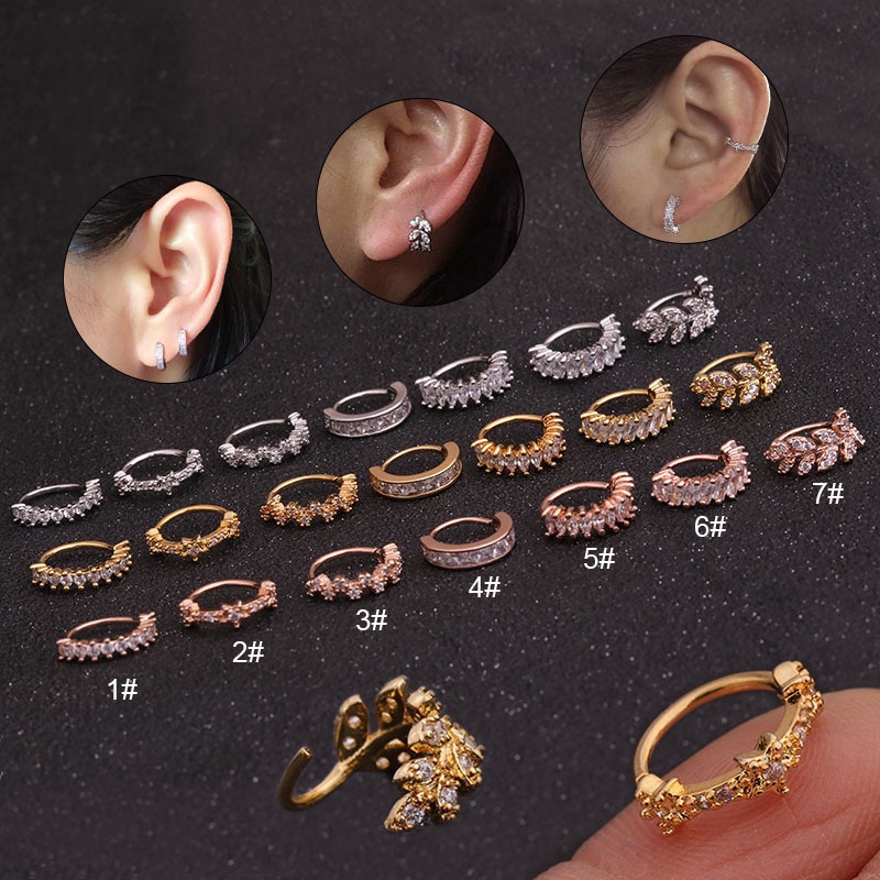 1PC Gold Sliver Color Tree Leaves Tone CZ Helix Cartilage Hoop Earring Tragus Rook Snug Ear Piercing Jewelry