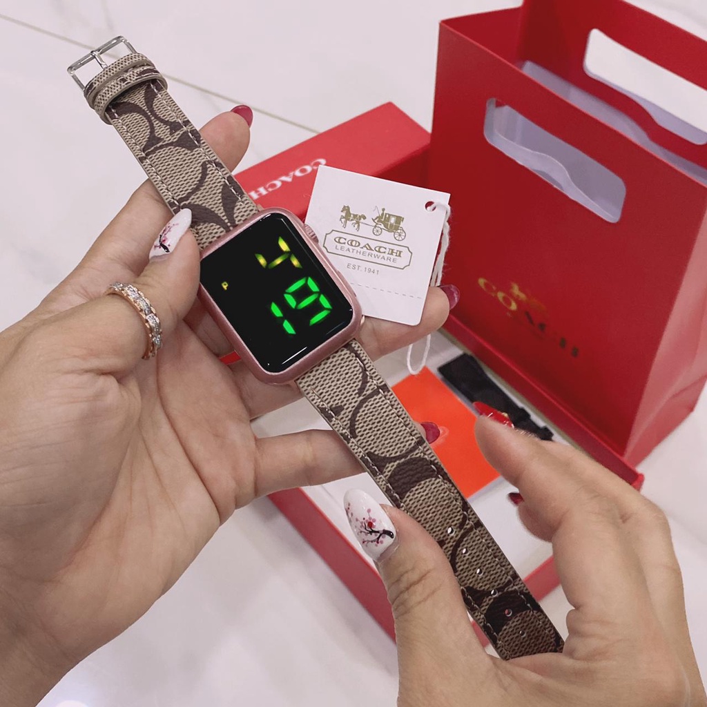 JAM TANGAN FASHION WANITA COACH 1155 UI TANGGAL, BULAN AKTIF TALI KULIT FREE TALI KULIT + BOX ORIGIN