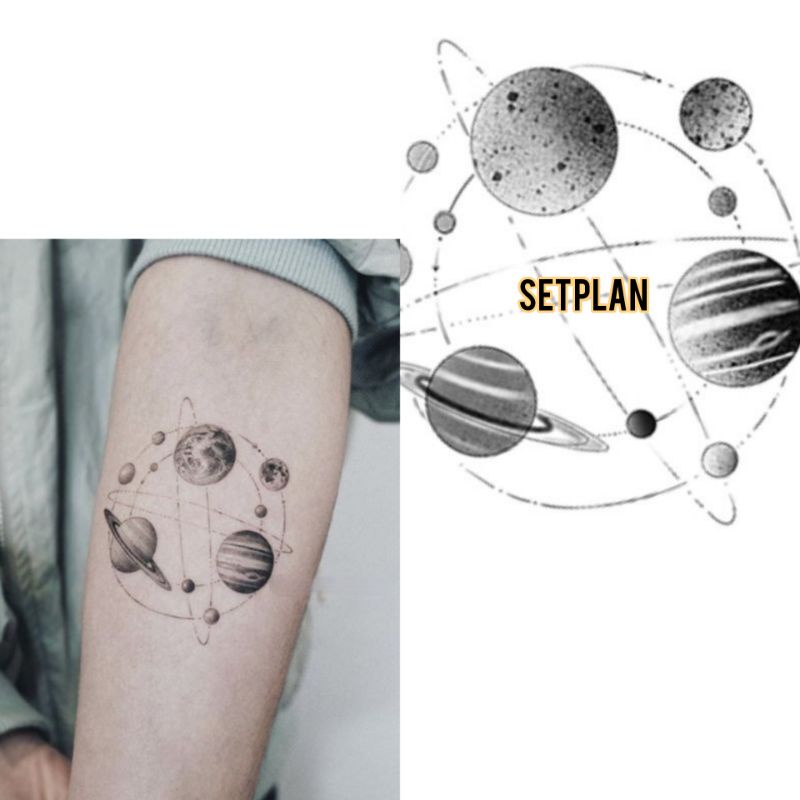 Tato Temporer Planet Tato langit Stiker Tato Minimalis - SETPLAN