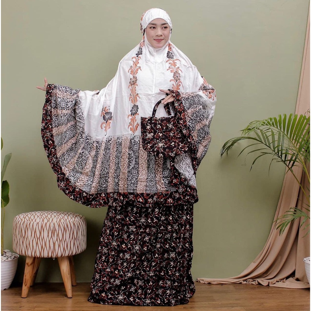 MUKENA BATIK SOGAN PUTIH PEKALONGAN ENCIM