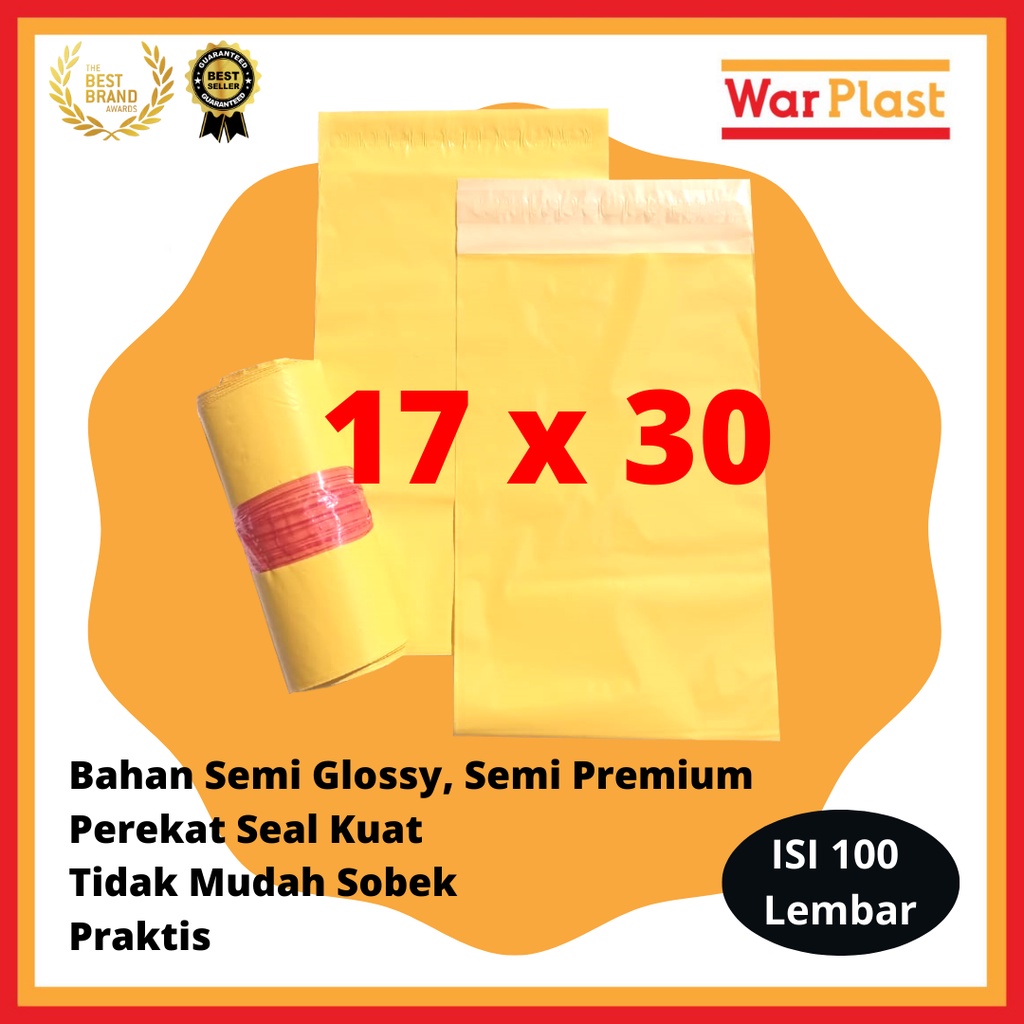 Plastik Packing Olshop Polymailer Amplop Plastik dengan Perekat Semi Premium - Uk 17x30 - Kuning