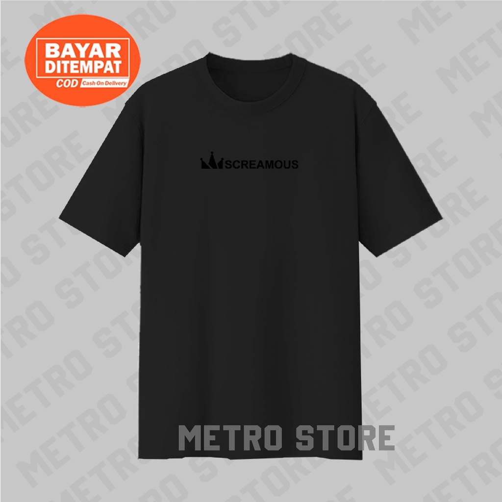 Kaos Screamous Logo Premium Black Print | Kaos Katun Shirt Kerah Lengan Pendek Pria Muda Keren Distr