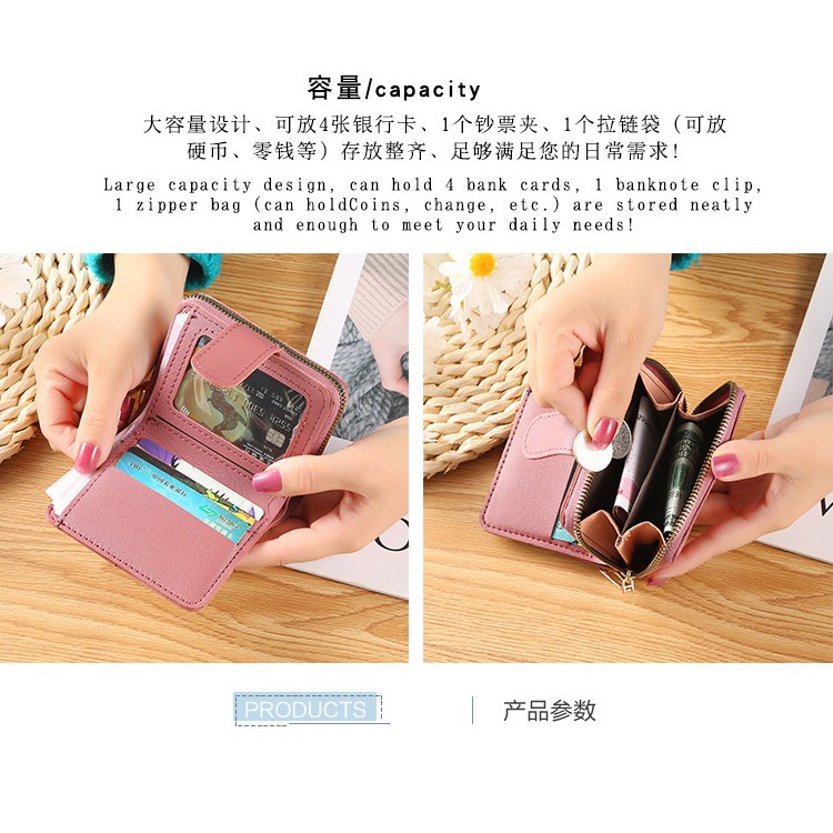 TASBLUE Dompet Wanita Mode Korea Dompet Wanita Kecil Berkualitas Tinggi  878  Dompet Wanita Murah  Ritsleting Kulit Asli  Dompet Kartu Lipat Pendek  Dompet Mini  Fashion Wanita Impor Korea