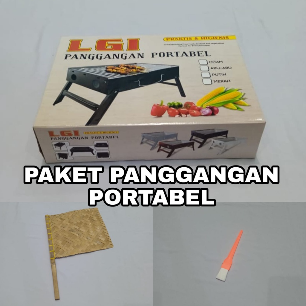Promo Paket Pemanggang Serbaguna Murah - Panggangan Portabel Stainless Steel + Kipas Bambu / Kipas A
