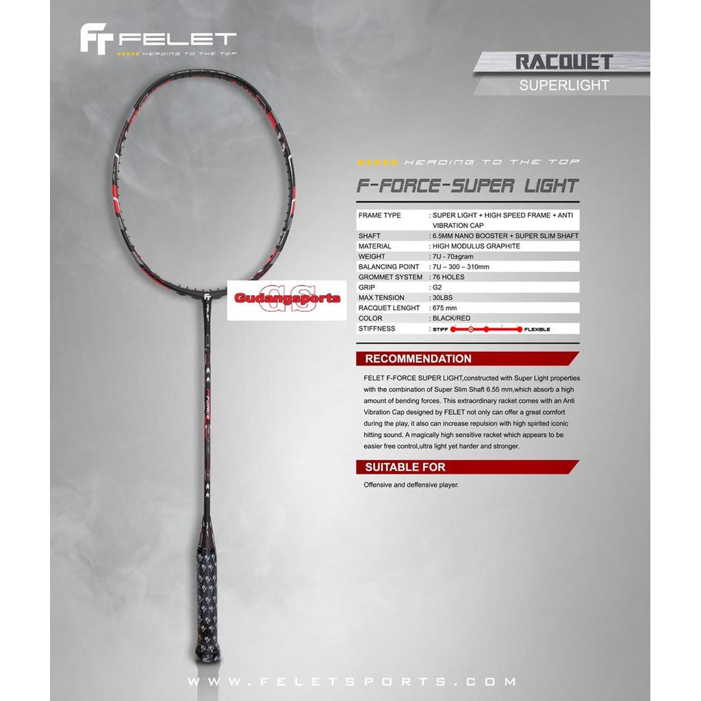 RAKET BADMINTON FLEET FELET F-FORCE SUPER LIGHT BLACK/RED ORIGINAL