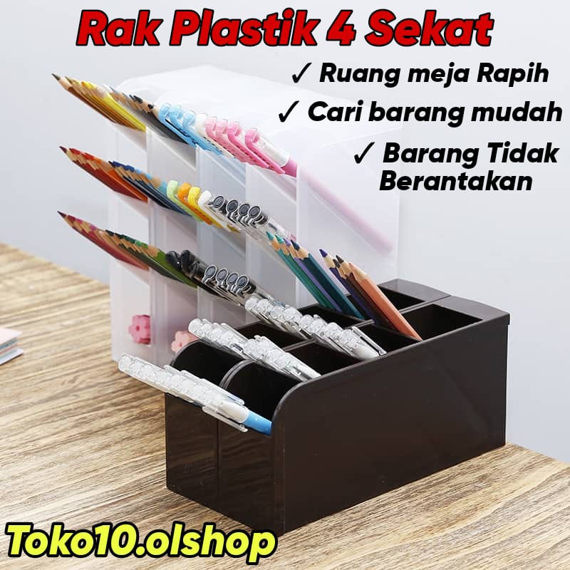 Rak Susun 4 Slot/ Rak kosmetik/pulpen/pensil/Rak meja mini plastik