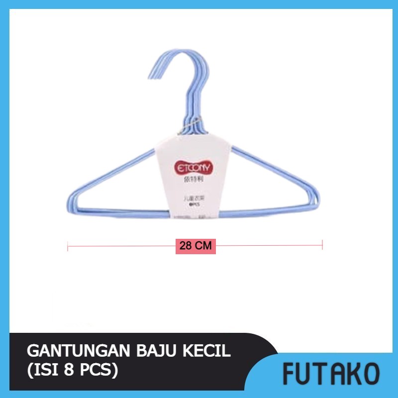 FUTAKO Gantungan Baju Anak / Hanger Kawat Lapis Plastik Isi 10 Pcs WARNA RANDOM