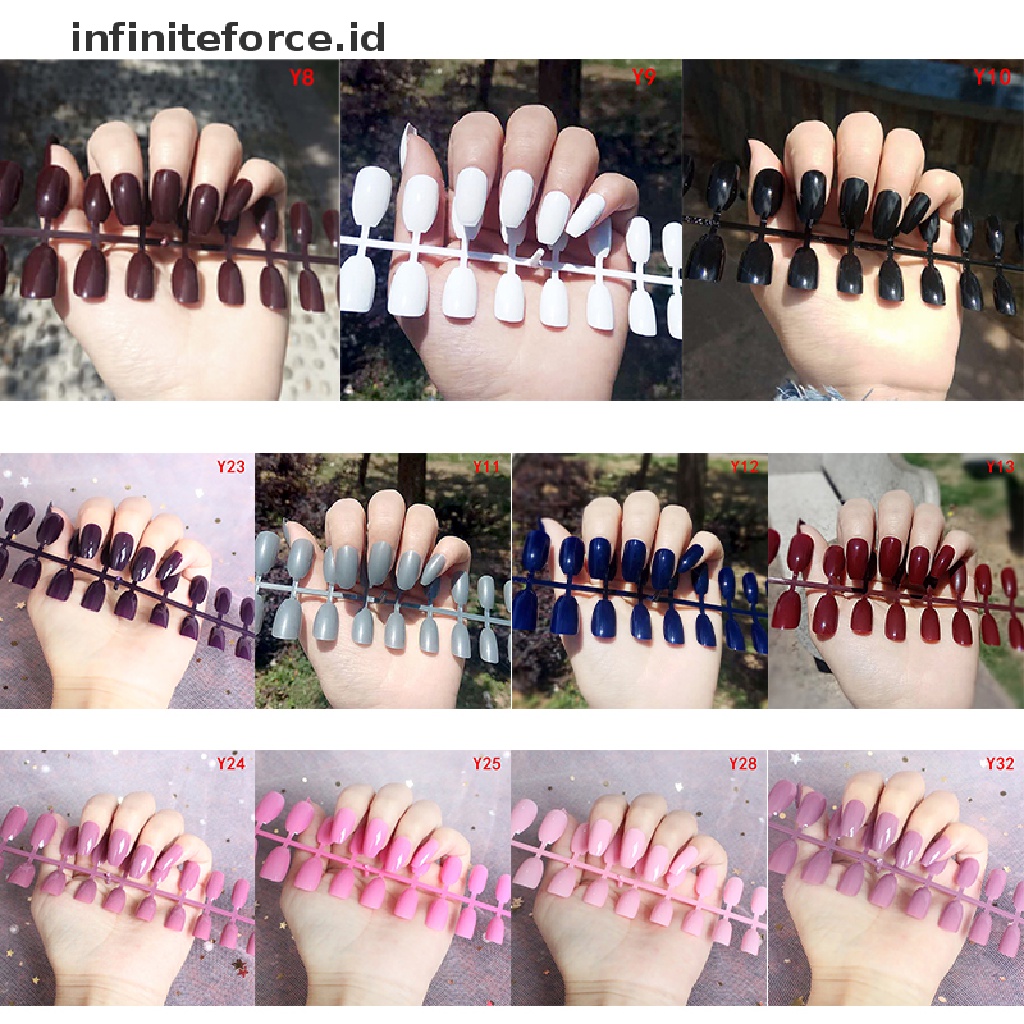 (infiniteforce.id) 24pcs / Set Kuku Palsu Akrilik Gel Full Cover Untuk Nail Art