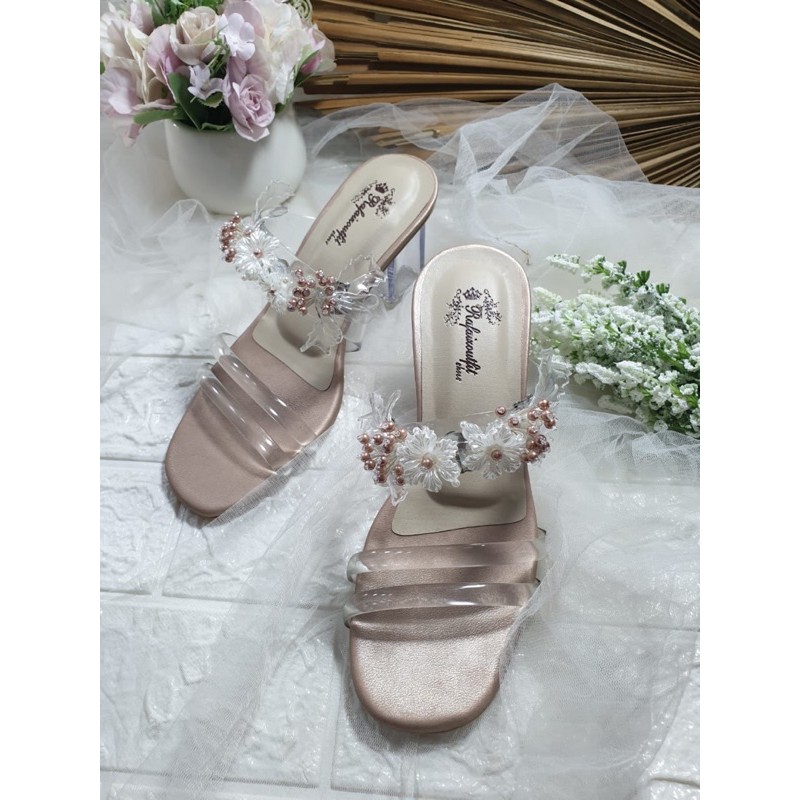 sepatu jasmine rosegold tinggi 7cm hak kaca
