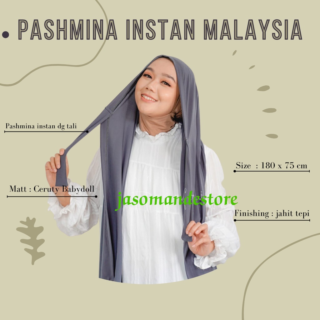 Hijab Pashmina Malaysia Tali Instan / Jilbab Pashmina Malaysia Tali Instan / Kerudung Pashmina Malay