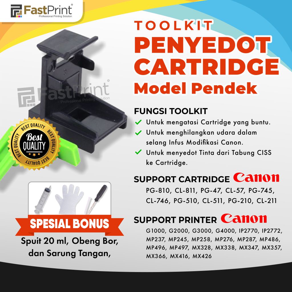 Toolkit Penyedot Cartridge Original Printer Canon IP2770 IP2772 MP237 MP245 MP258 Model Pendek PG-810 CL-811