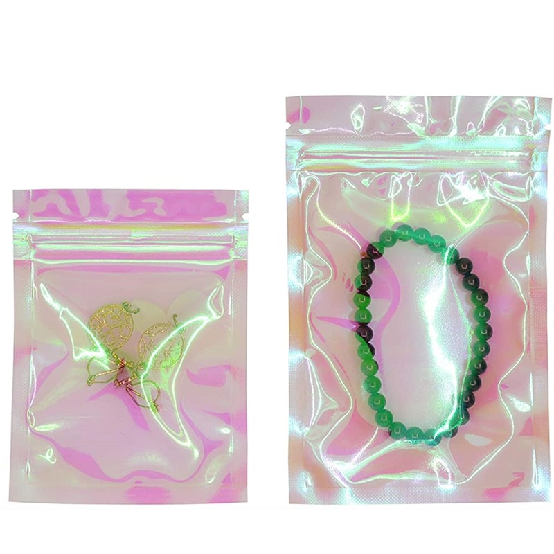 100pcs Kantong Plastik Ziplock Transparan Warna Pelangi Untuk Perhiasan / Anting