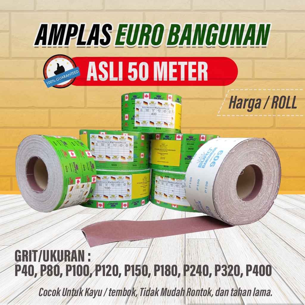 Amplas Roll Gulungan kain Euro Bangunan 50 meter grit terlengkap harga 1 roll