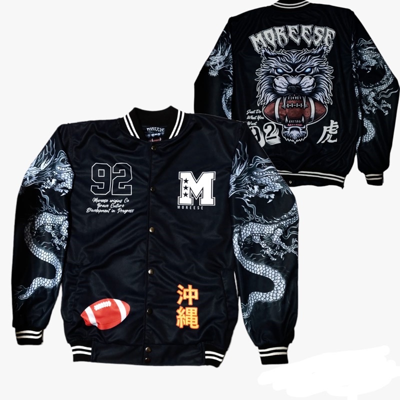 JACKET VARSITY BASEBAAL MOTIP TERBARU PRIA WANITA SAIZE L XL-Varsity mores hitam