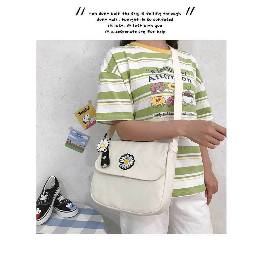 TC-111 tas canvas wanita selempang bunga sekolah kampus import korea jepang