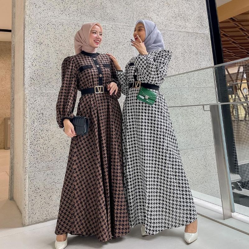 GAMIS MIDI SABRINA KOTAK MONOCROM VIRAL / BAJU MUSLIM / GAMIS MIDI / BAJU KERJA