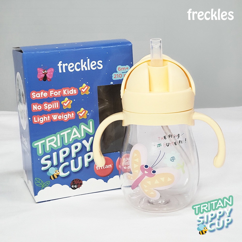 Freckles Water Bottle Tritan Sippy Cup Butterfly Yellow Botol Minum Anak 210ml