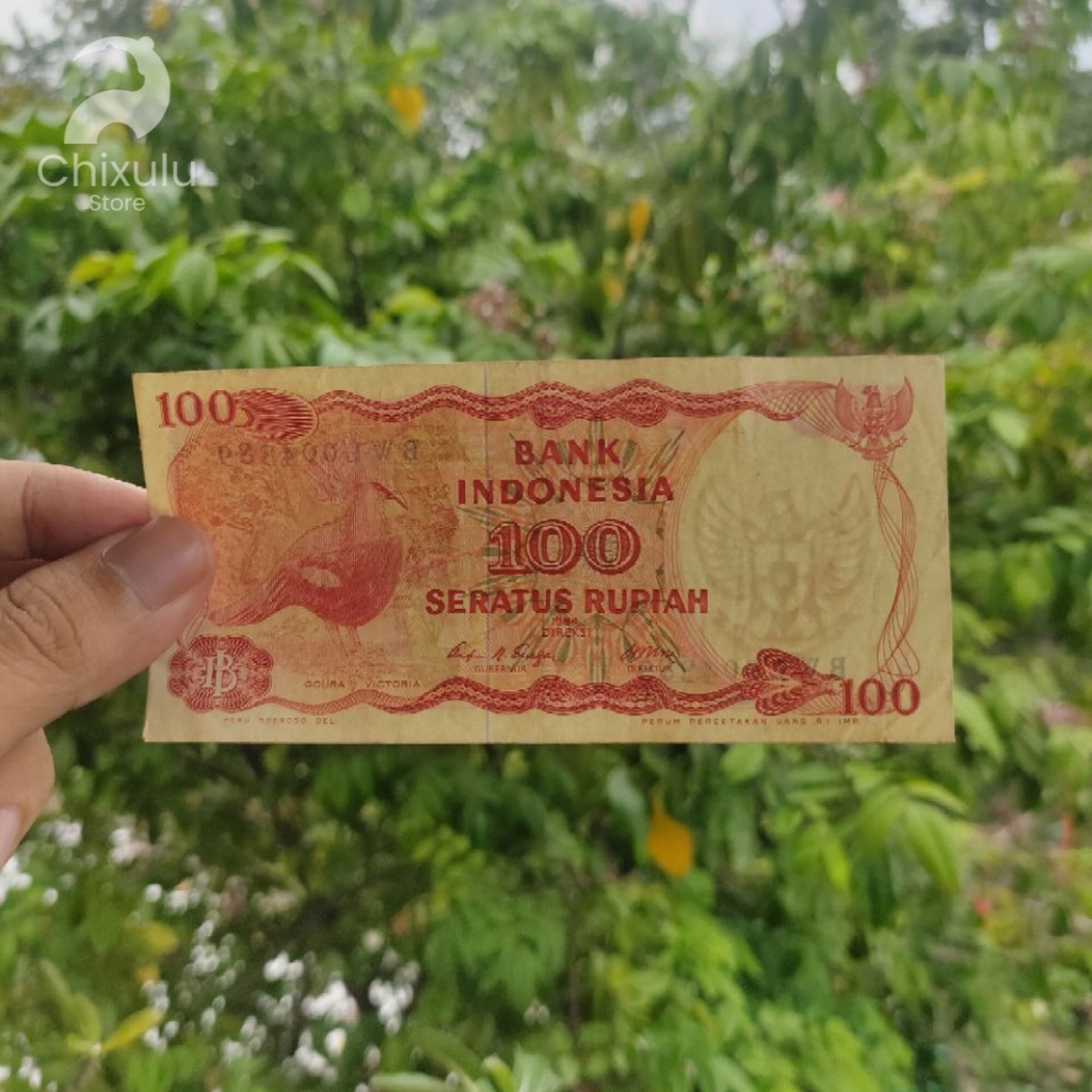 Uang Kertas Kuno Rp100 ( 100 Rupiah ) Goura Victoria Tahun 1984 | Uang Lama Indonesia