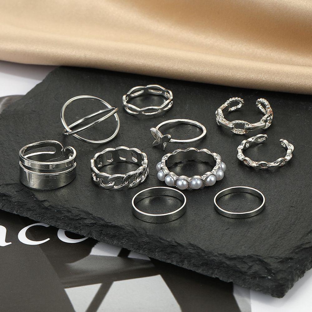 Preva 10 Pcs Cincin set Perhiasan Pernikahan Vintage Berongga Geometris Salib Terbuka Jari Buku Jari