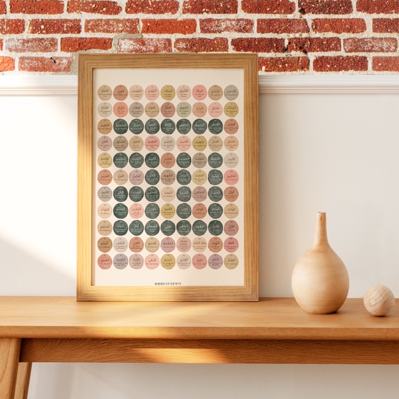 Poster Edukasi Anak Islami Asmaul Husna - 99 Nama Allah - 99 Names of Allah - Islamic Kids Wall Art