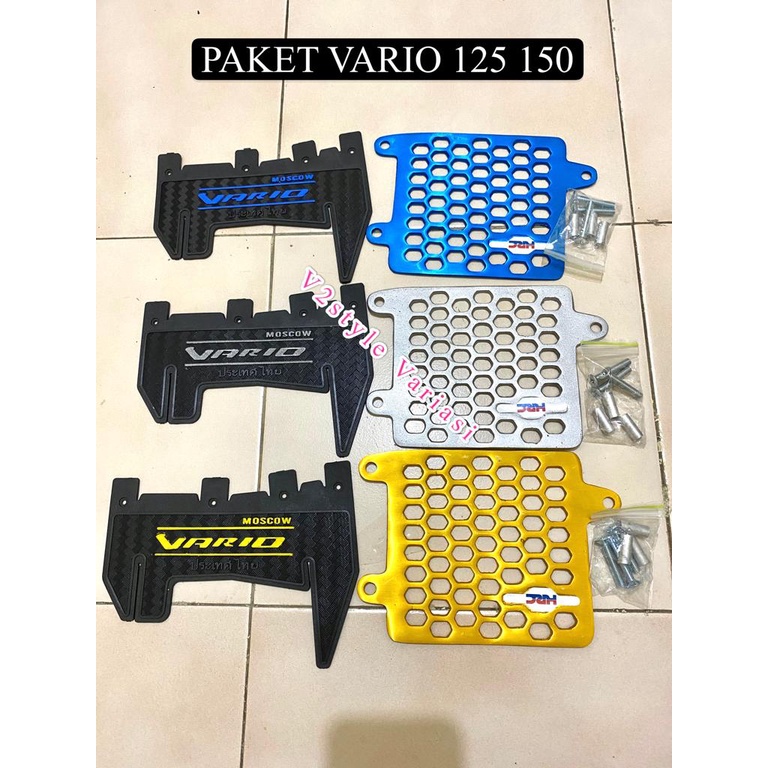 PAKET COVER RADIATOR + MUDFLAP KARBON HONDA VARIO TUTUP RADIATOR VARIO FI LED SET BAUT BOSHING PNP BIRU SILVER GOLD MUDFLAP KARBON TEBAL THAILOOK VARIO 125 150 FI LED TULISAN THAILAND KARPET PENAHAN LUMPUR PELINDUNG MESIN DINAMO ALAS KOLONG SPAKBOR