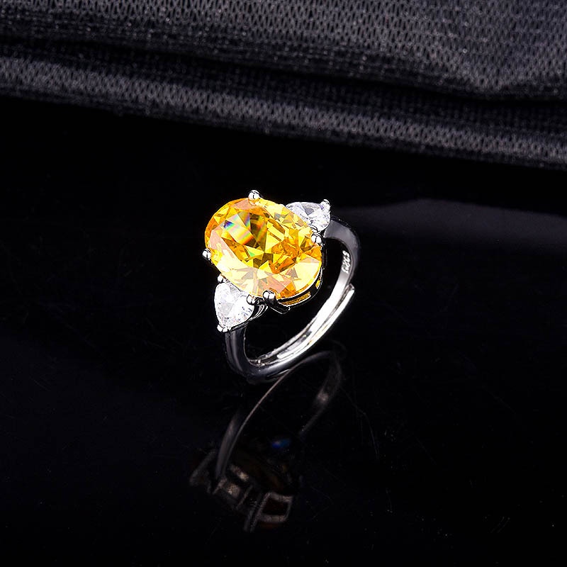 perak asli 925 cincin Wanita Kepribadian Kreatif Sederhana Kuning Batu Permata Cincin Dapat Disesuaikan Fashion Perhiasan CCC76