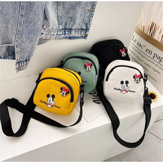 BEGIEE - Sling Bag Wanita MICKEY MOUSE / Tas Selempang Wanita Kanvas Terbaru 2022 / Tas Sandang Mini