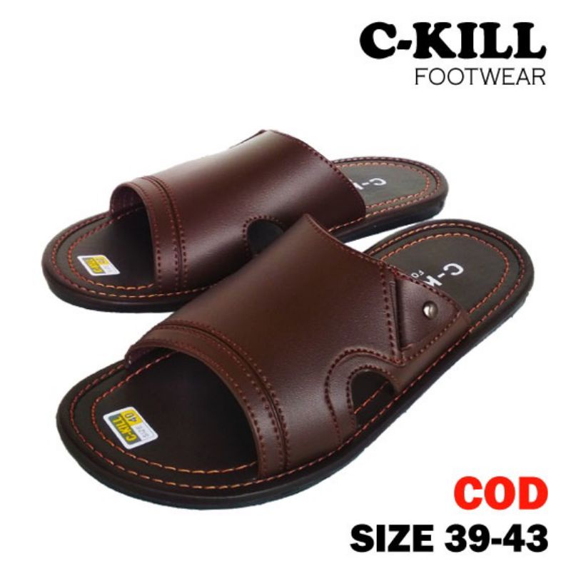 Sandal Pria Sandal Slop Sandal Slide Model Sandal Kulit Sandal Terbaru Sandal Termurah Sandal Original C-Kill Footwear-P6-Coklat