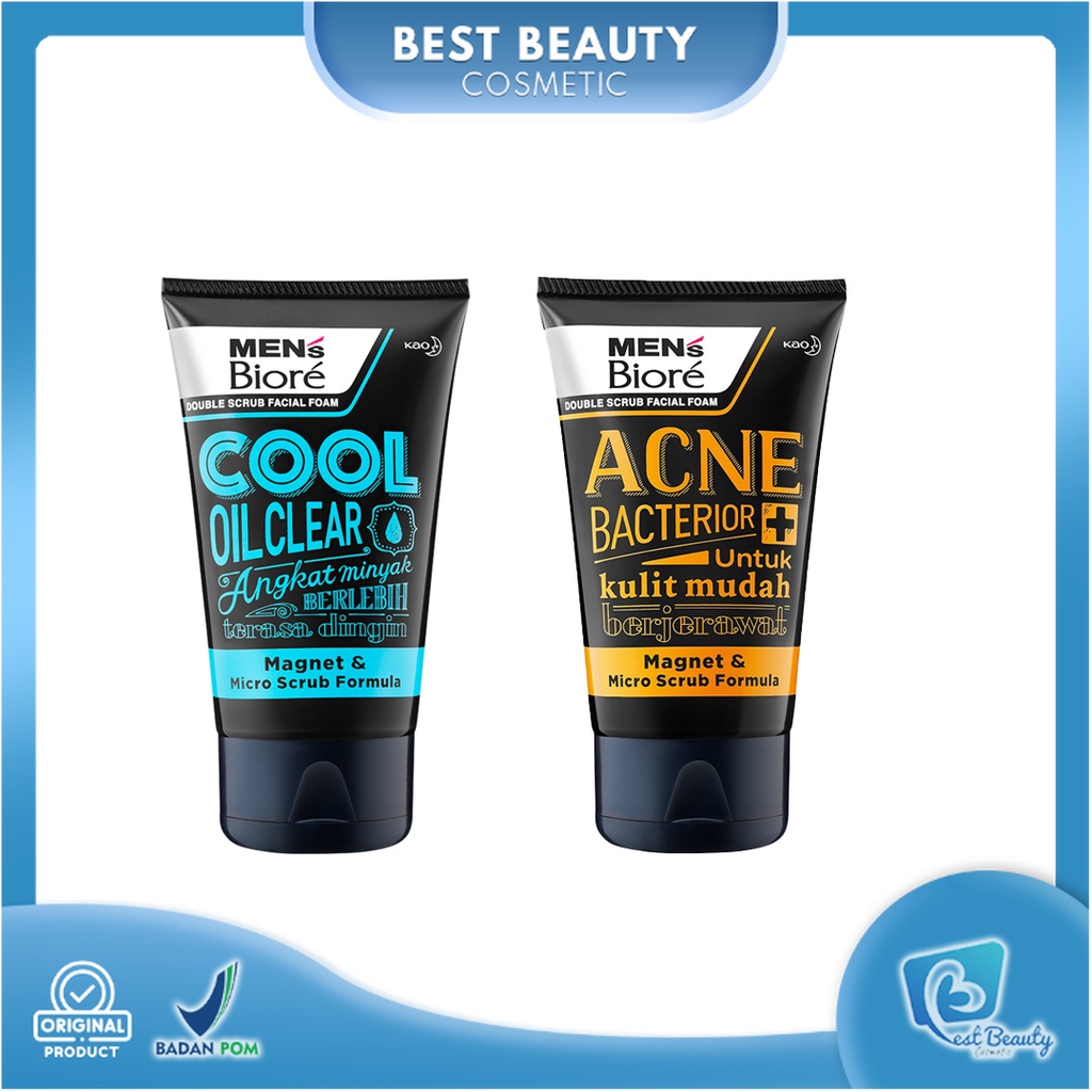 ★ BB ★ BIORE Men Double Scrub Facial Foam Cool Oil Clear - Oil Buster Acne Action - 100gr - Biore Men's