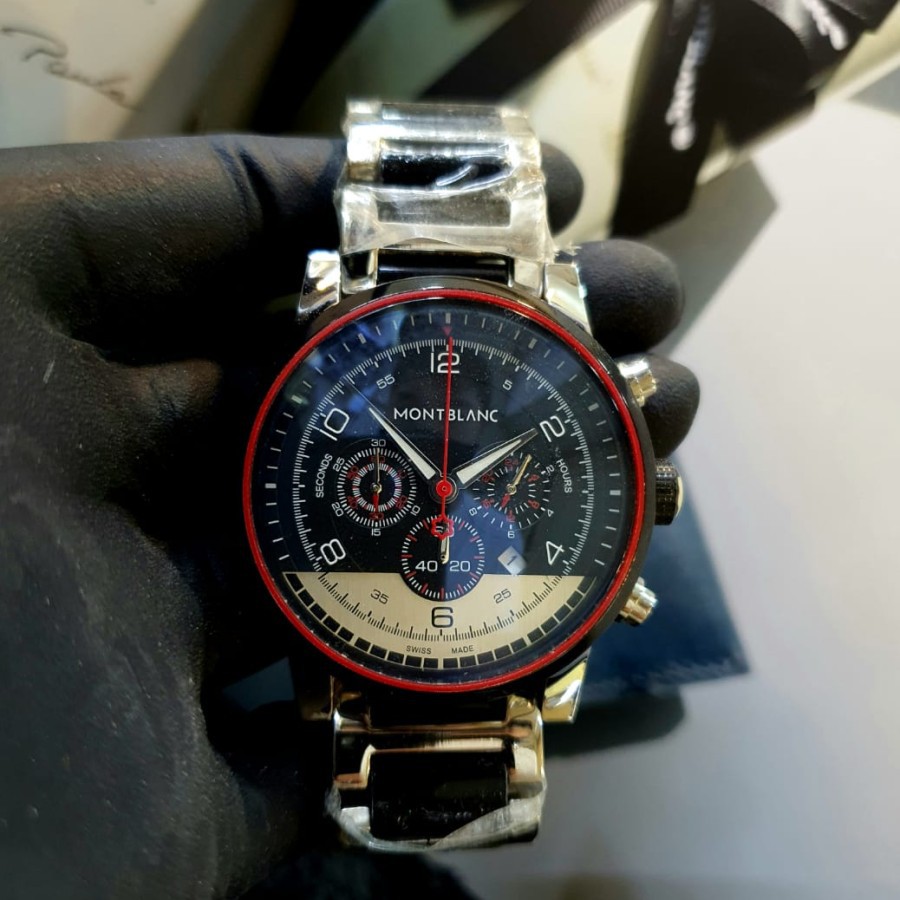 Best Seller Jam Tangan Montblanc Chain Chronograph Combinasi Black Garansi 1th