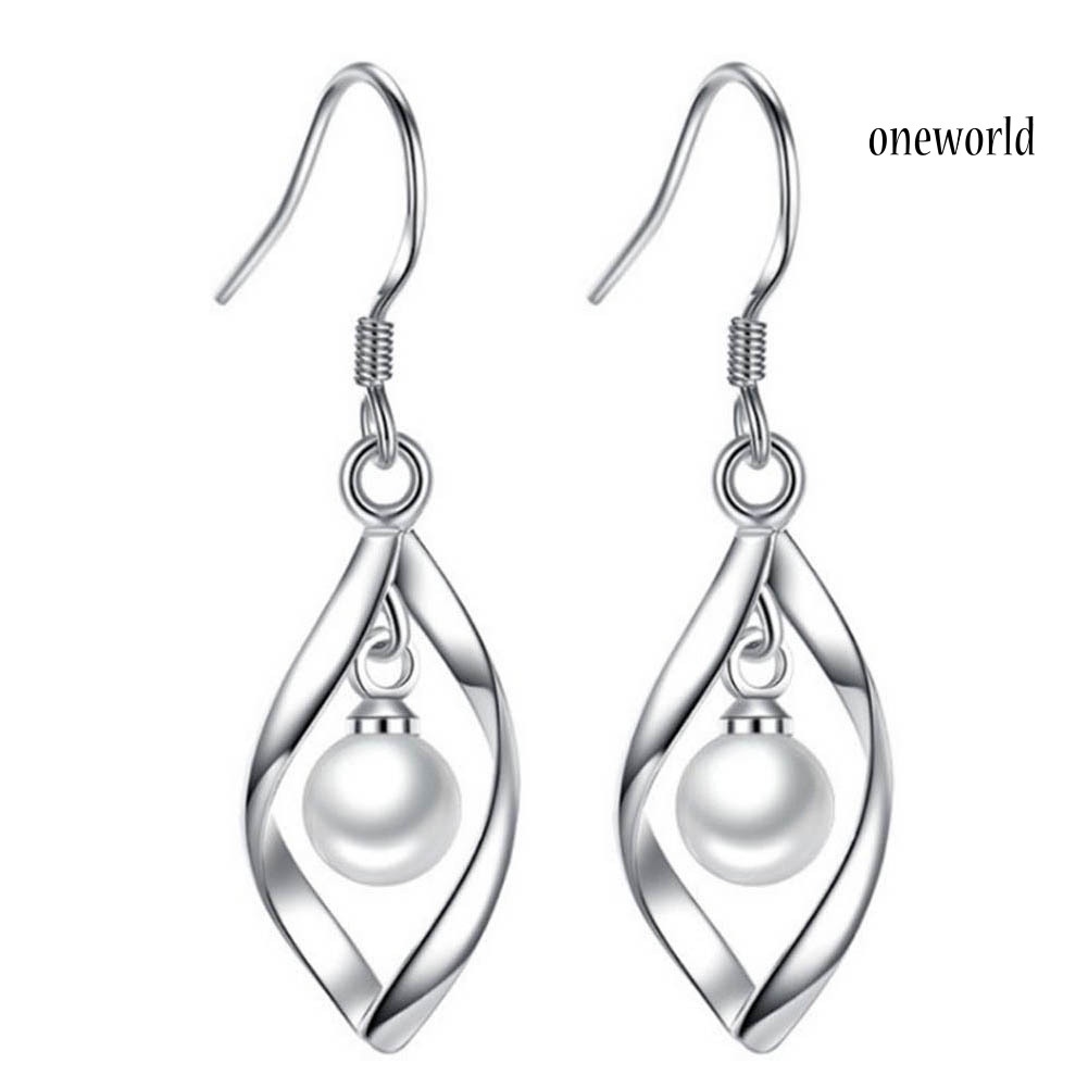 OW# Elegant Women Faux Pearl Rotating Dangle Hook Earrings Wedding Jewelry Gift