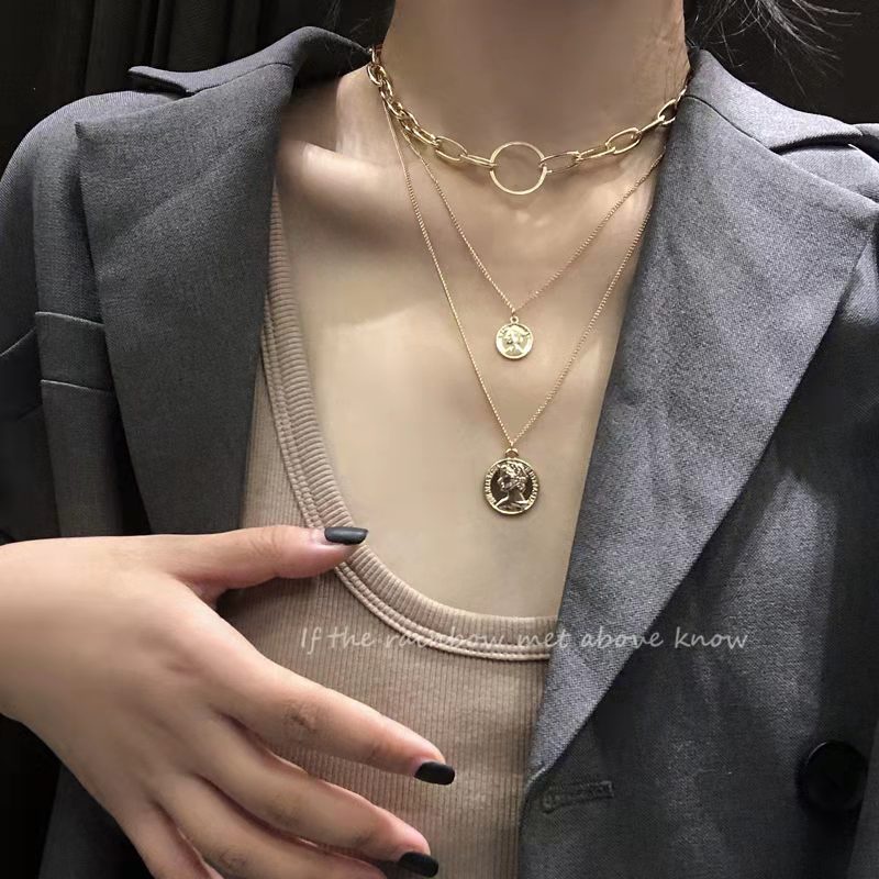 (Hello Girl) ZX02 Fashion Kalung Multi-layer  Necklace Pendant Kombinasi Wanita Import