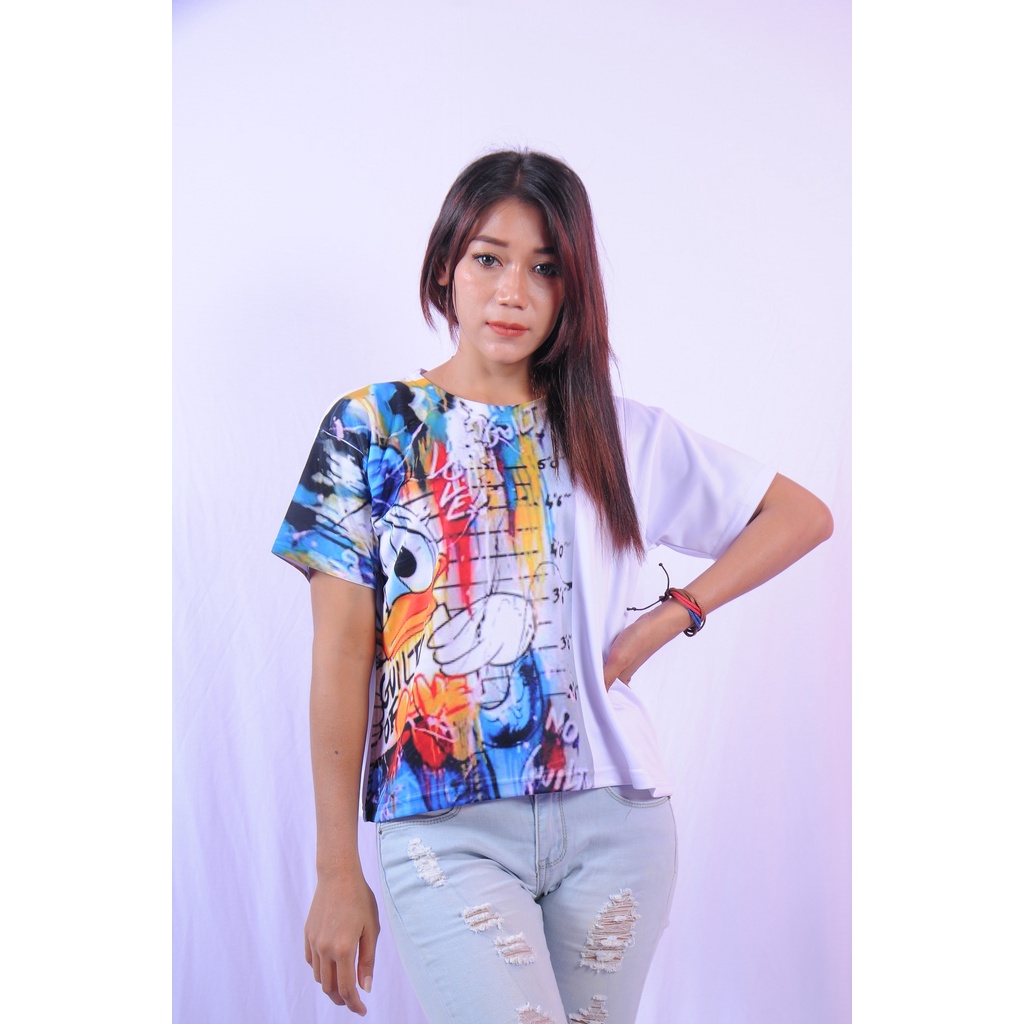 KAOS WANITA CROP TOP SCUBA/KAOS CROP TEE KARAKTER OVERSIZE/TUMBLR TEE