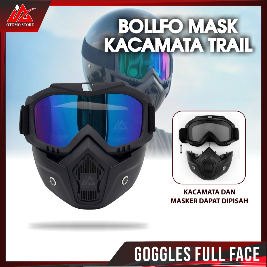 BOLLFO MASK Kacamata Helm Full Face Trail Motocross Kacamata Goggles Mask Motor Bogo Retro