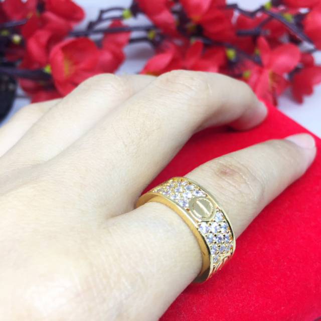 Cincin Xuping Lebar Batu Putih Gold Lapis Emas - BR494