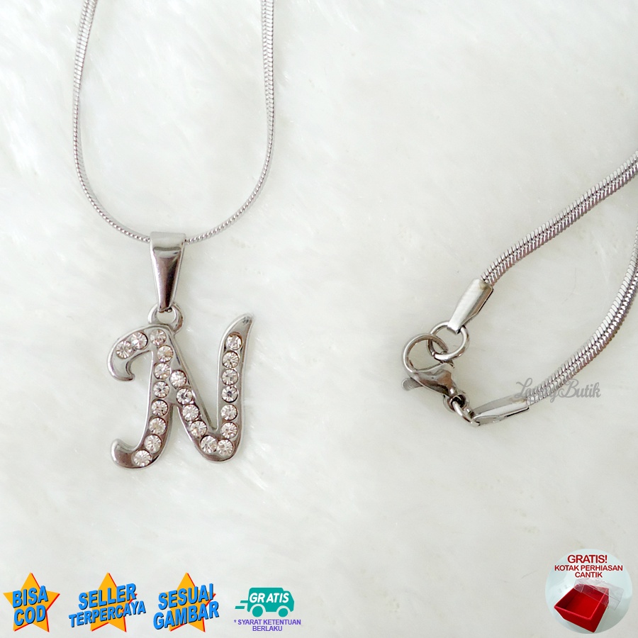 Lovelybutik - Kalung Inisial Huruf Titanium anti karat Kalung hurup Abjad Alphabet Ins N Klasik Bonus Kotak Perhiasan