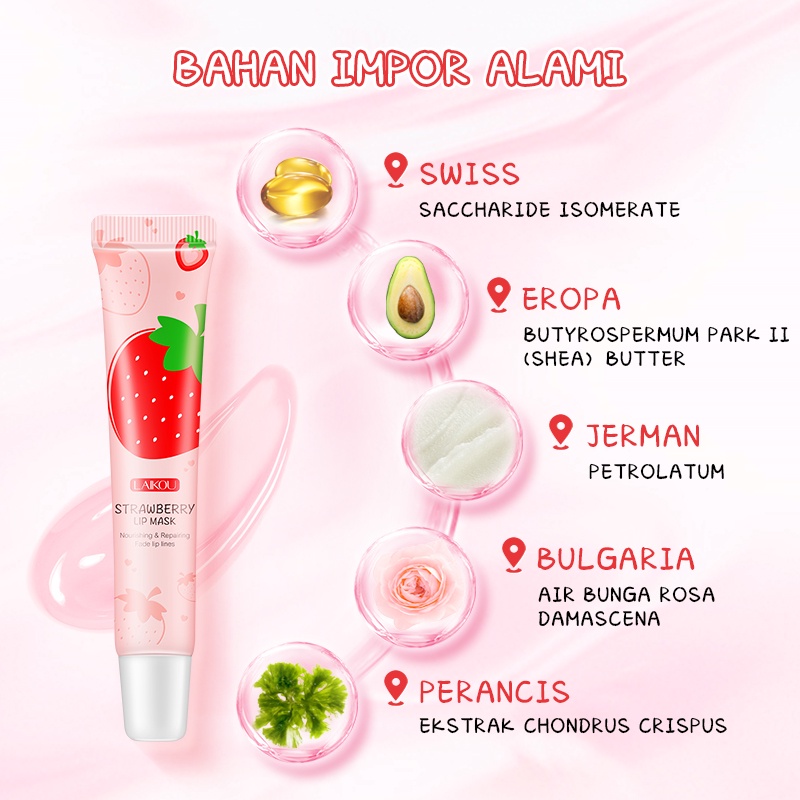 LAIKOU Sweet Strawberry Lip Mask Pemutih Kerutan Lip Balm Pelembab 18g