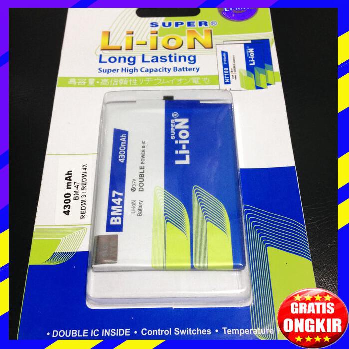 ACC HP BATERAI XIAOMI REDMI 3 REDMI 4X BM47 4300MAH SUPER LI ION DOUBLE IC