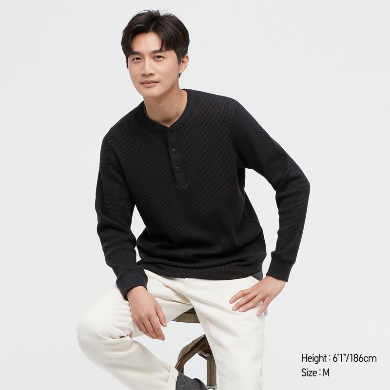 UNIQLO Waffle Henley Long Sleeve Shirt-7