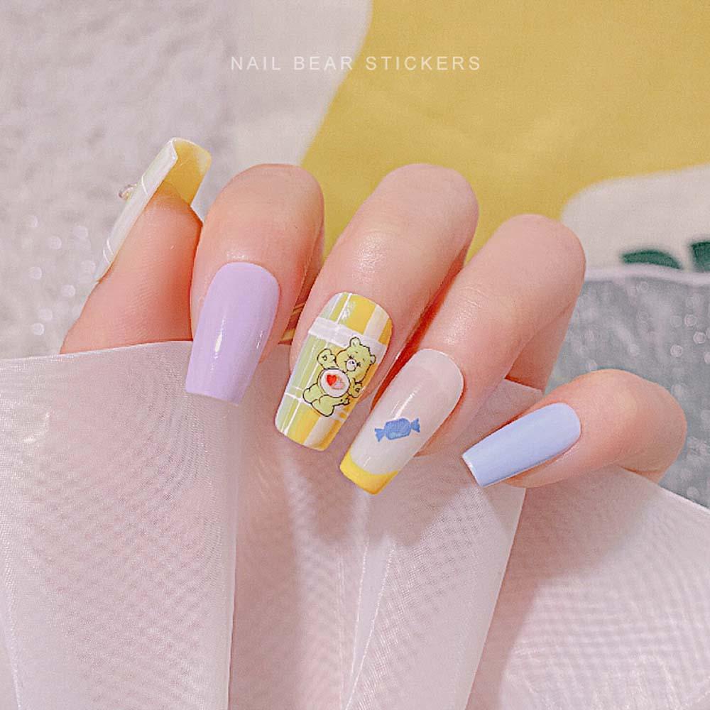 AUGUSTINA Agustina Cute Bear Dekorasi Stiker 1PC Decal Cute Colorful Manicure Aksesoris