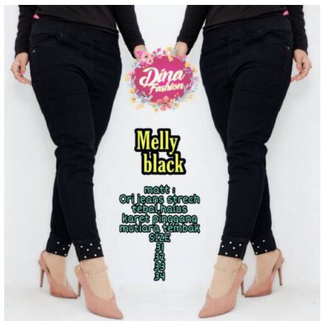 MELLY jeans aplikasi mutiara ||jola,wibby BLACK