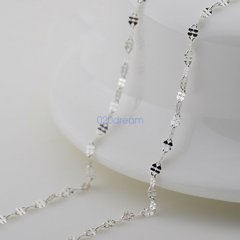 Hot Sale 100% Nyata Padat 925 rantai perak murni  Kalung Beruntung Empat Daun Rantai Link 40CM-60CM