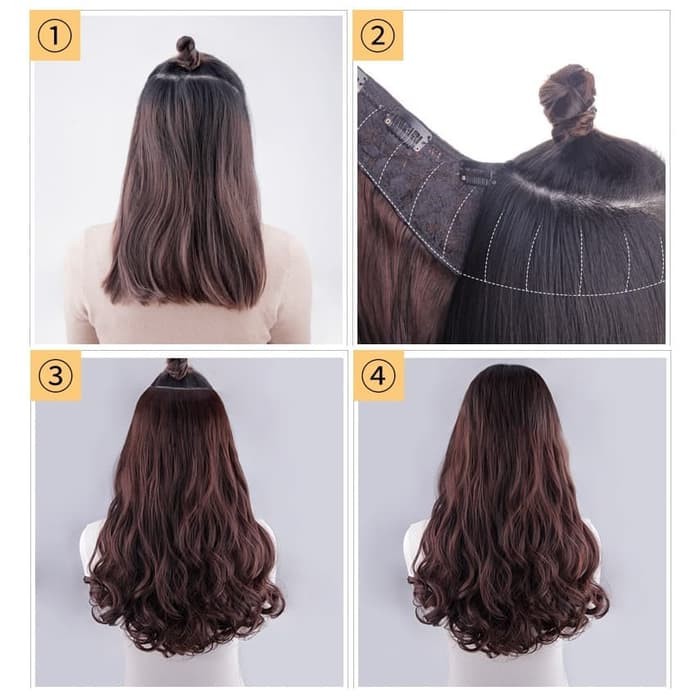 HWU half wig u shape wavy hair clip toupee rambut palsu hair extension