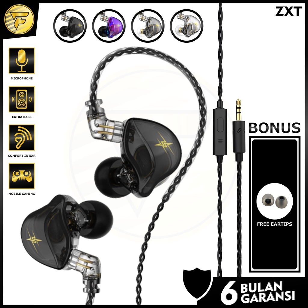 QKZ ZXT earphone HIFI BASS stereo music telfon sport gaming daily headset dengan mic original