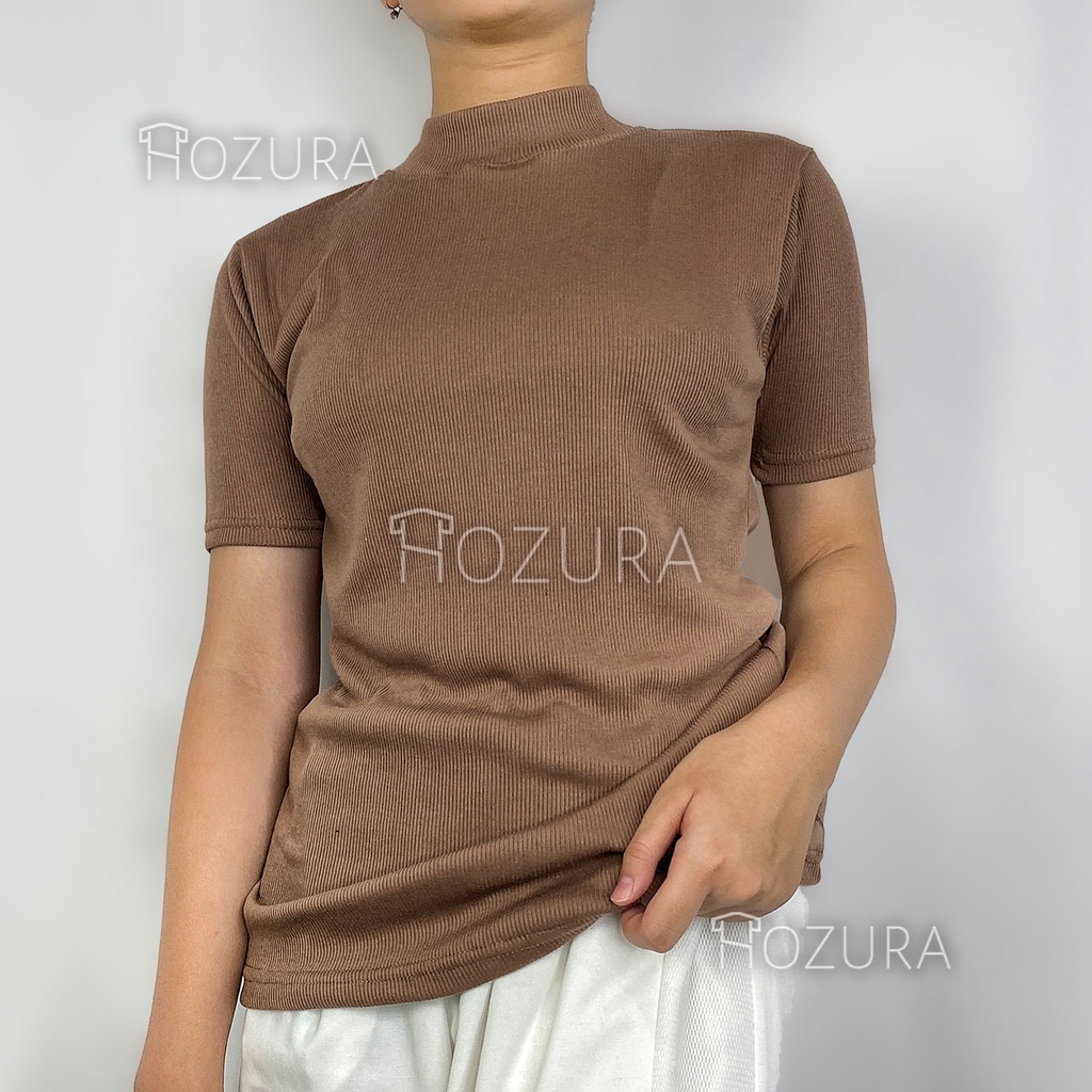 Kaos Knit Wanita Mockneck Lengan Pendek Davie - Basic T-Shirt Knit Wanita Baju Kaos Rajut Turtleneck 3/4 - Atasan Rib Wanita Formal Martina Basic Kaos T-Shirt Crop Top Murah Wanita / Crop Top Korea - TS177 Sierra Top - Basic Crop Top Bahan Premium Knit