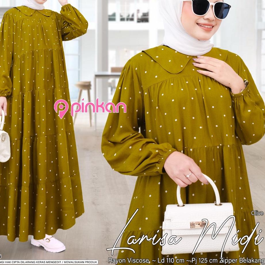 Lagi Tren.. gamis midi motif larisa bahan rayon viscouse murah terlaris dress jumbo terbaru baju wan